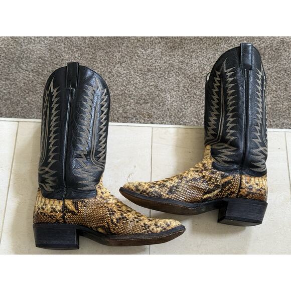 Cowtown Python Snakeskin Cowboy Boots | Black Leather Shaft | Men’s 10 D | USA - Picture 5 of 11